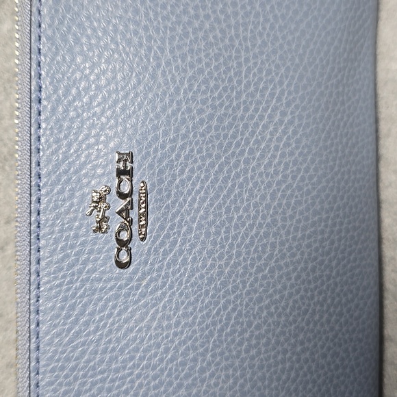 Coach Pebble Leather Double Zip Wristlet in Dusk Blue 87590 - Picture 2 of 11